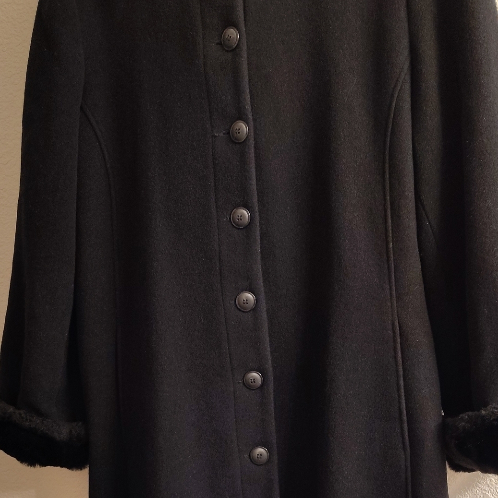 Donny Brook Elegant Black Overcoat Duster Maxi Hoodie Plus Size 16 Coat HMBC - Picture 11 of 16